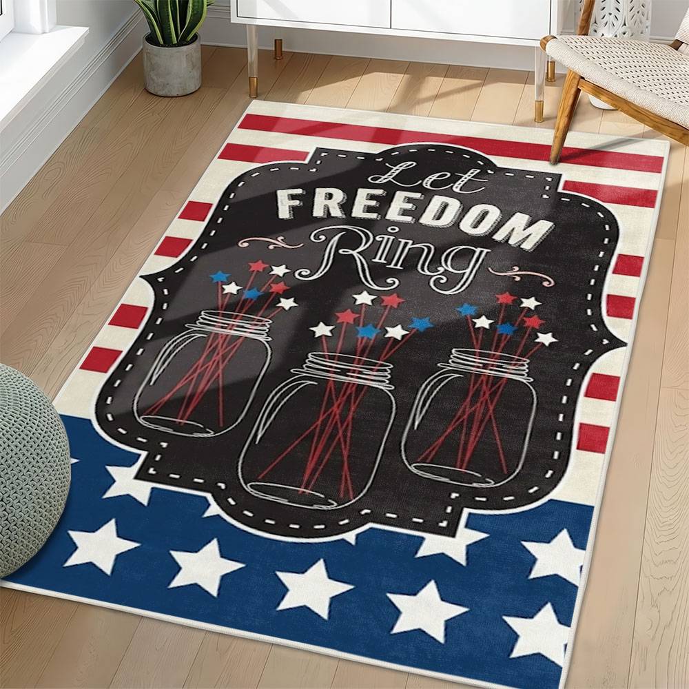 Personalized 4th of July Area Rug American Flag Eagle Patriotic Non-Slip Carpet Home Decor Gift 4O7R61