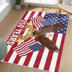 Personalized 4th of July Area Rug American Flag Eagle Patriotic Non-Slip Carpet Home Decor Gift 4O7R62