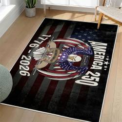 Personalized 4th of July Area Rug American Flag Eagle Patriotic Non-Slip Carpet Home Decor Gift 4O7R63