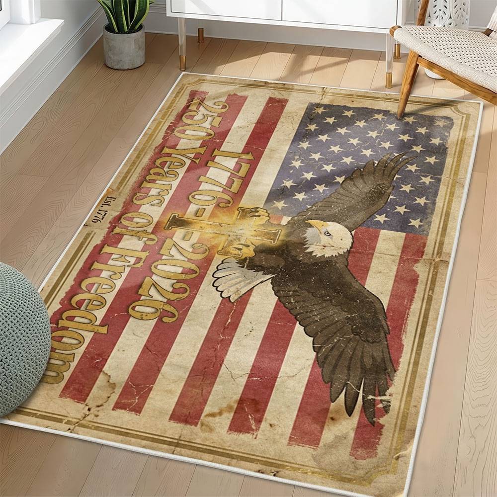 Personalized 4th of July Area Rug American Flag Eagle Patriotic Non-Slip Carpet Home Decor Gift 4O7R66
