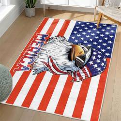 Personalized 4th of July Area Rug American Flag Eagle Patriotic Non-Slip Carpet Home Decor Gift 4O7R67