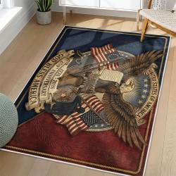 Personalized 4th of July Area Rug American Flag Eagle Patriotic Non-Slip Carpet Home Decor Gift 4O7R7