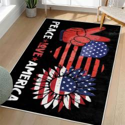 Personalized 4th of July Area Rug American Flag Eagle Patriotic Non-Slip Carpet Home Decor Gift 4O7R70