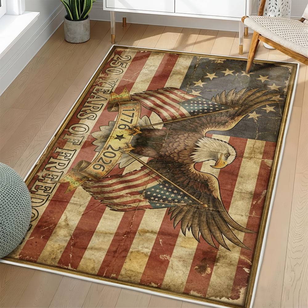 Personalized 4th of July Area Rug American Flag Eagle Patriotic Non-Slip Carpet Home Decor Gift 4O7R74