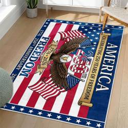 Personalized 4th of July Area Rug American Flag Eagle Patriotic Non-Slip Carpet Home Decor Gift 4O7R75