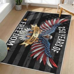 Personalized 4th of July Area Rug American Flag Eagle Patriotic Non-Slip Carpet Home Decor Gift 4O7R77