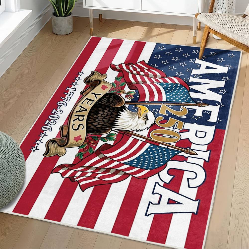 Personalized 4th of July Area Rug American Flag Eagle Patriotic Non-Slip Carpet Home Decor Gift 4O7R79