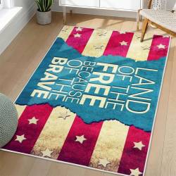 Personalized 4th of July Area Rug American Flag Eagle Patriotic Non-Slip Carpet Home Decor Gift 4O7R89