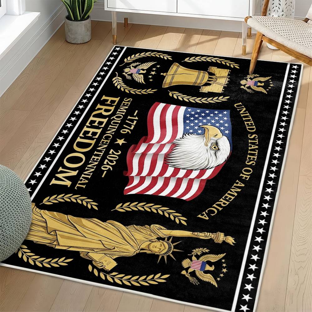 Personalized 4th of July Area Rug American Flag Eagle Patriotic Non-Slip Carpet Home Decor Gift 4O7R92