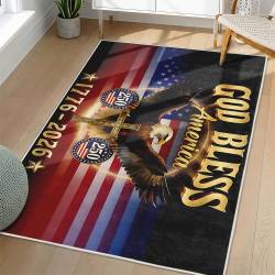 Personalized 4th of July Area Rug American Flag Eagle Patriotic Non-Slip Carpet Home Decor Gift 4O7R96