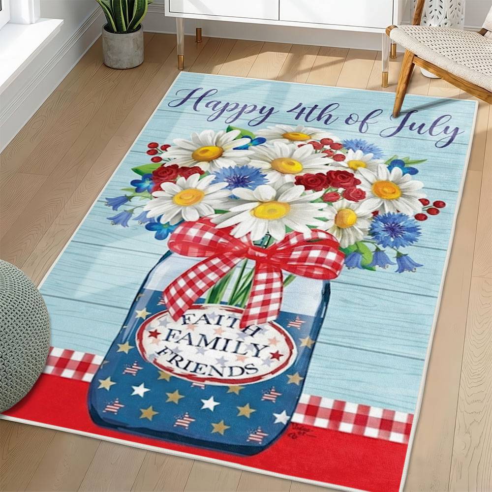 Personalized 4th of July Area Rug American Flag Eagle Patriotic Non-Slip Carpet Home Decor Gift 4O7R99