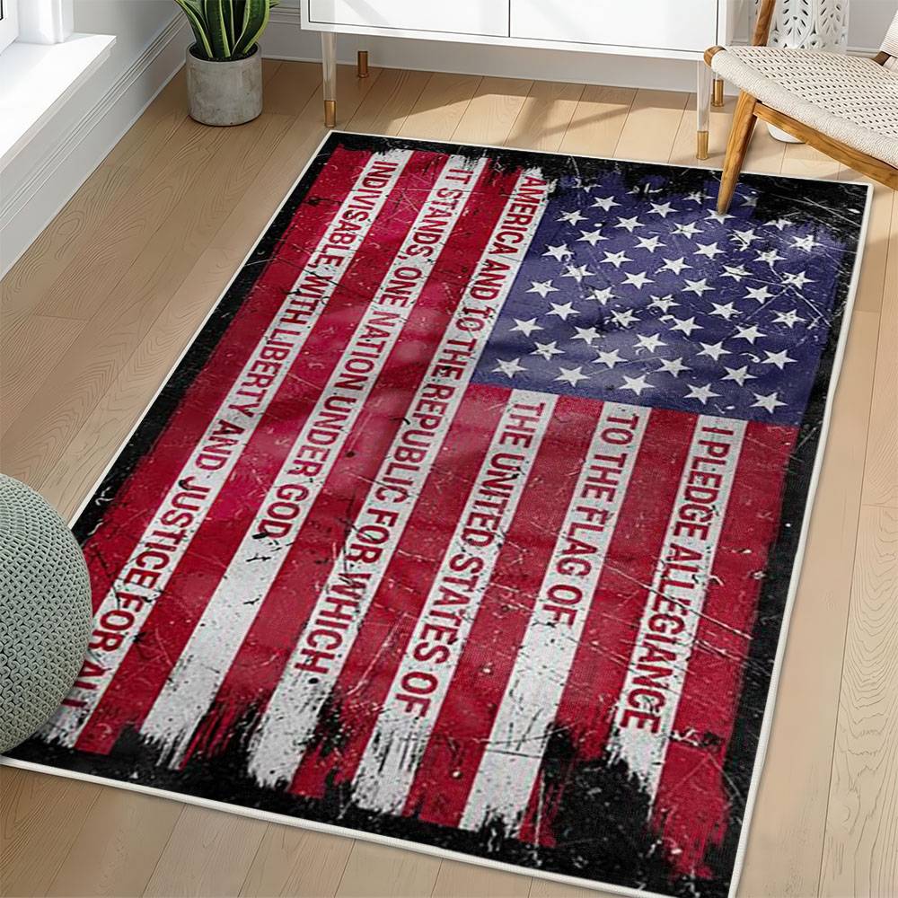 Personalized 4th of July Area Rug American Flag Patriotic Non-Slip Carpet Home Decor Gift 4O7R100
