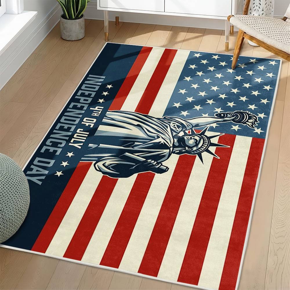 Personalized 4th of July Area Rug American Flag Patriotic Non-Slip Carpet Home Decor Gift 4O7R15
