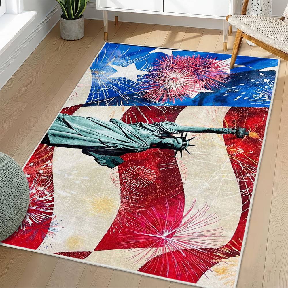 Personalized 4th of July Area Rug American Flag Patriotic Non-Slip Carpet Home Decor Gift 4O7R33