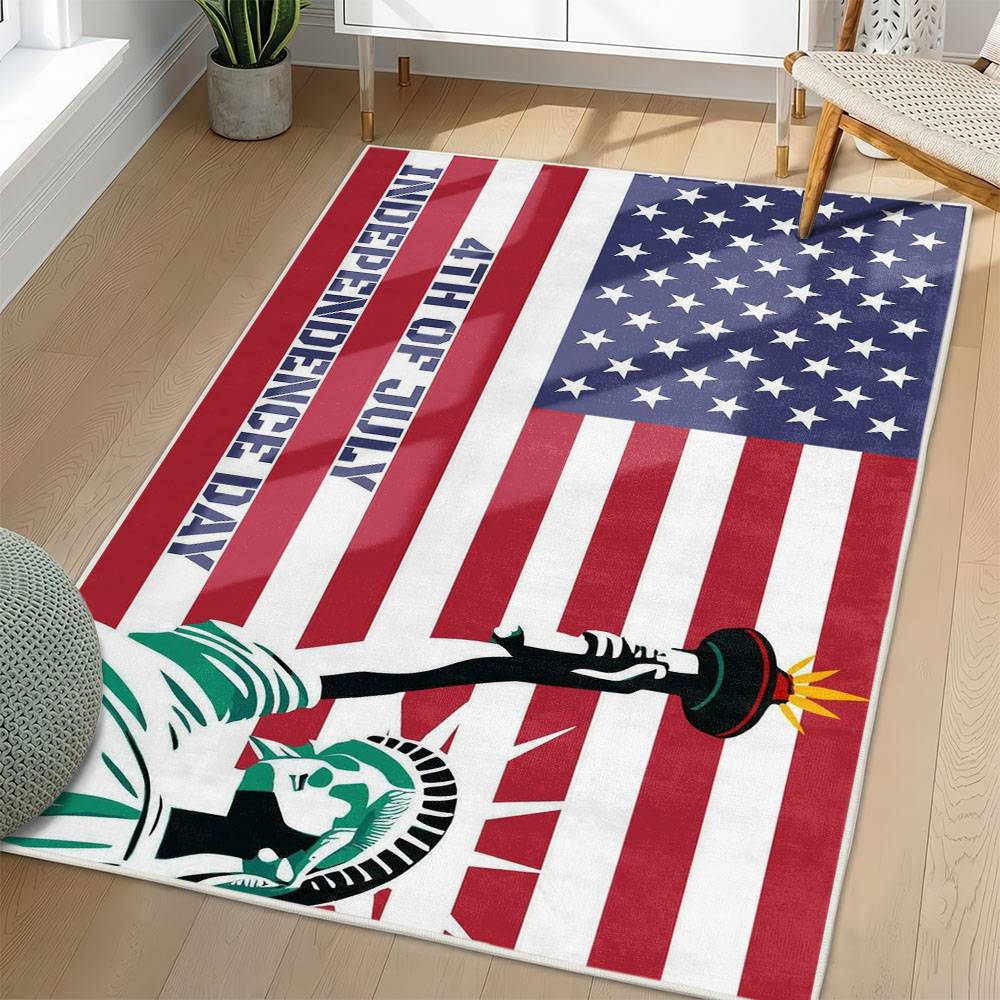 Personalized 4th of July Area Rug American Flag Patriotic Non-Slip Carpet Home Decor Gift 4O7R43