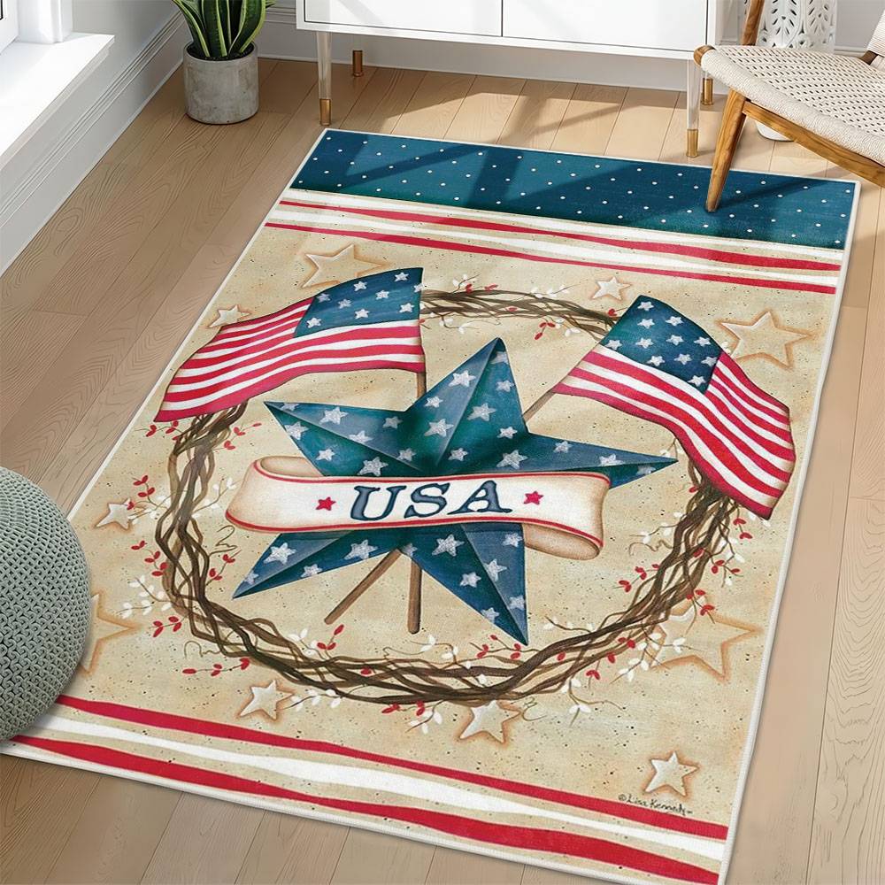 Personalized 4th of July Area Rug American Flag Patriotic Non-Slip Carpet Home Decor Gift 4O7R47
