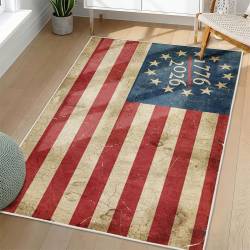 Personalized 4th of July Area Rug American Flag Patriotic Non-Slip Carpet Home Decor Gift 4O7R48