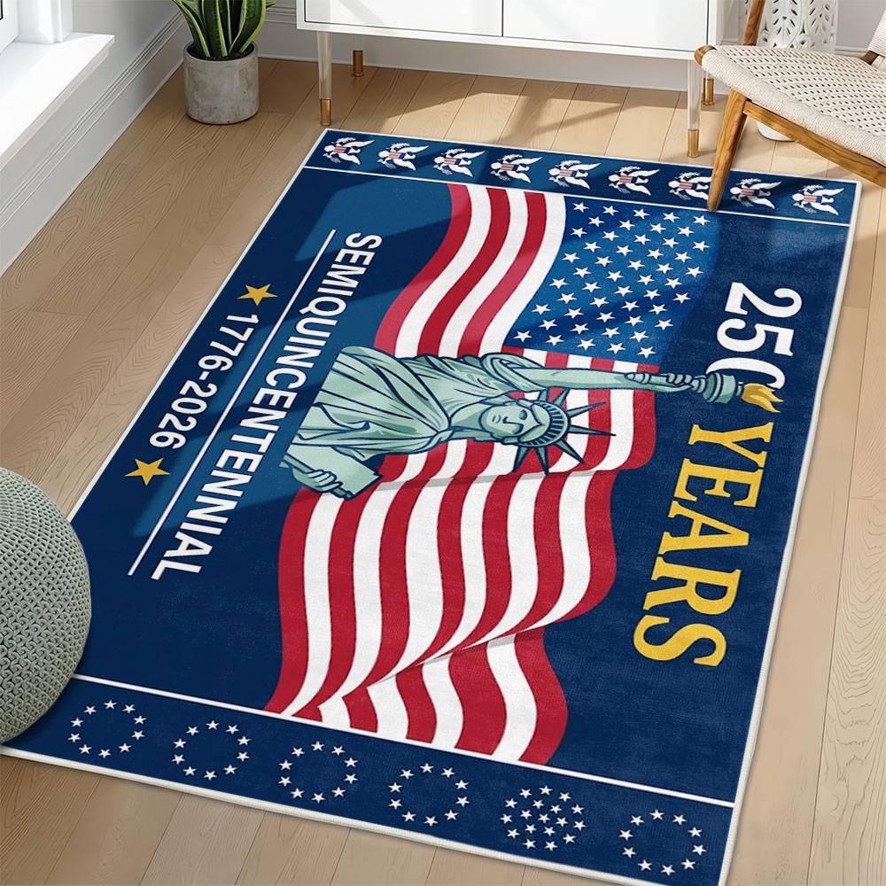 Personalized 4th of July Area Rug American Flag Patriotic Non-Slip Carpet Home Decor Gift 4O7R5
