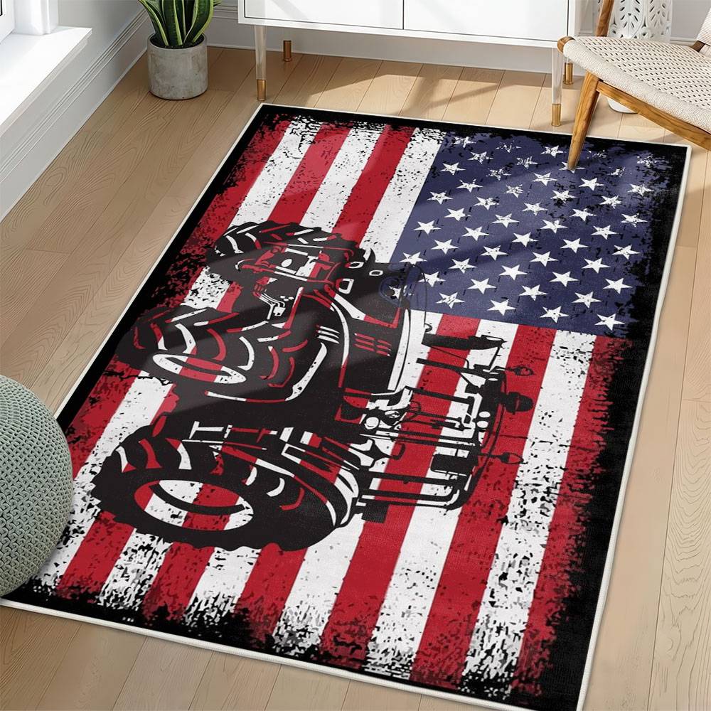 Personalized 4th of July Area Rug American Flag Patriotic Non-Slip Carpet Home Decor Gift 4O7R53