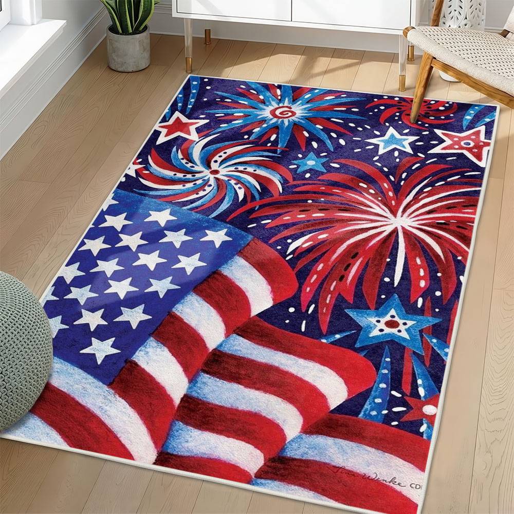 Personalized 4th of July Area Rug American Flag Patriotic Non-Slip Carpet Home Decor Gift 4O7R68