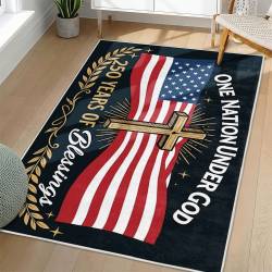 Personalized 4th of July Area Rug American Flag Patriotic Non-Slip Carpet Home Decor Gift 4O7R78