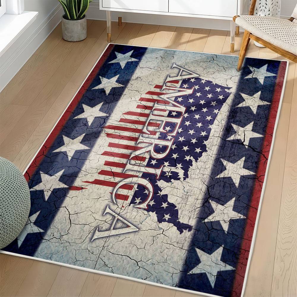 Personalized 4th of July Area Rug American Flag Patriotic Non-Slip Carpet Home Decor Gift 4O7R85