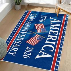 Personalized 4th of July Area Rug American Flag Patriotic Non-Slip Carpet Home Decor Gift 4O7R95