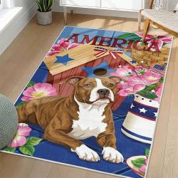 Personalized 4th of July Area Rug Boxer Dog Patriotic Non-Slip Carpet Home Decor Gift 4O7R31