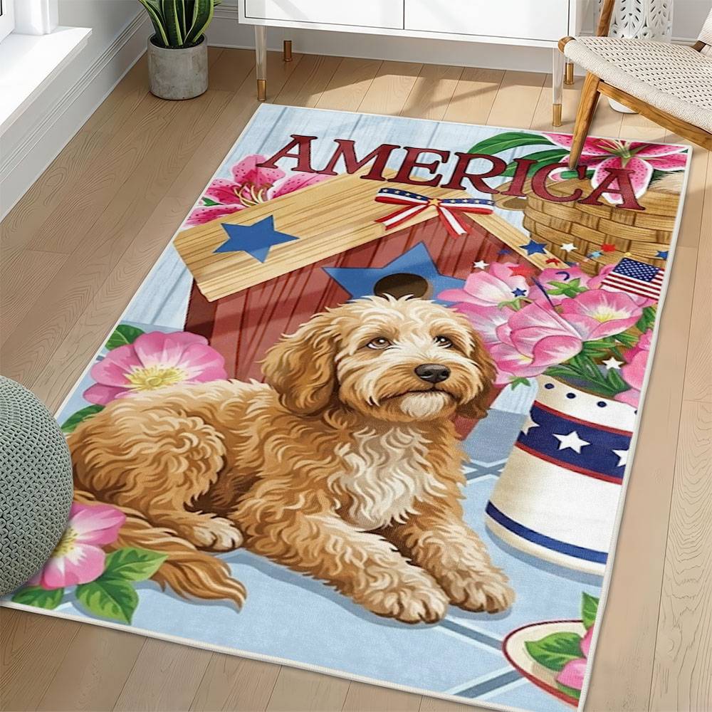 Personalized 4th of July Area Rug Cocker Spaniel Dog Patriotic Non-Slip Carpet Home Decor Gift 4O7R87