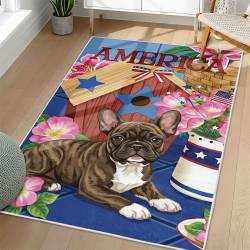 Personalized 4th of July Area Rug French Bulldog Patriotic Non-Slip Carpet Home Decor Gift 4O7R90