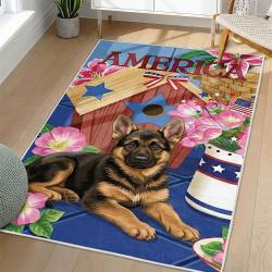 Personalized 4th of July Area Rug German Shepherd Dog Patriotic Non-Slip Carpet Home Decor Gift 4O7R88