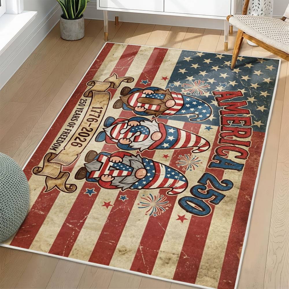 Personalized 4th of July Area Rug Gnomes Patriotic Non-Slip Carpet Home Decor Gift 4O7R1
