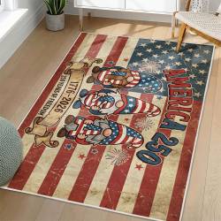 Personalized 4th of July Area Rug Gnomes Patriotic Non-Slip Carpet Home Decor Gift 4O7R1