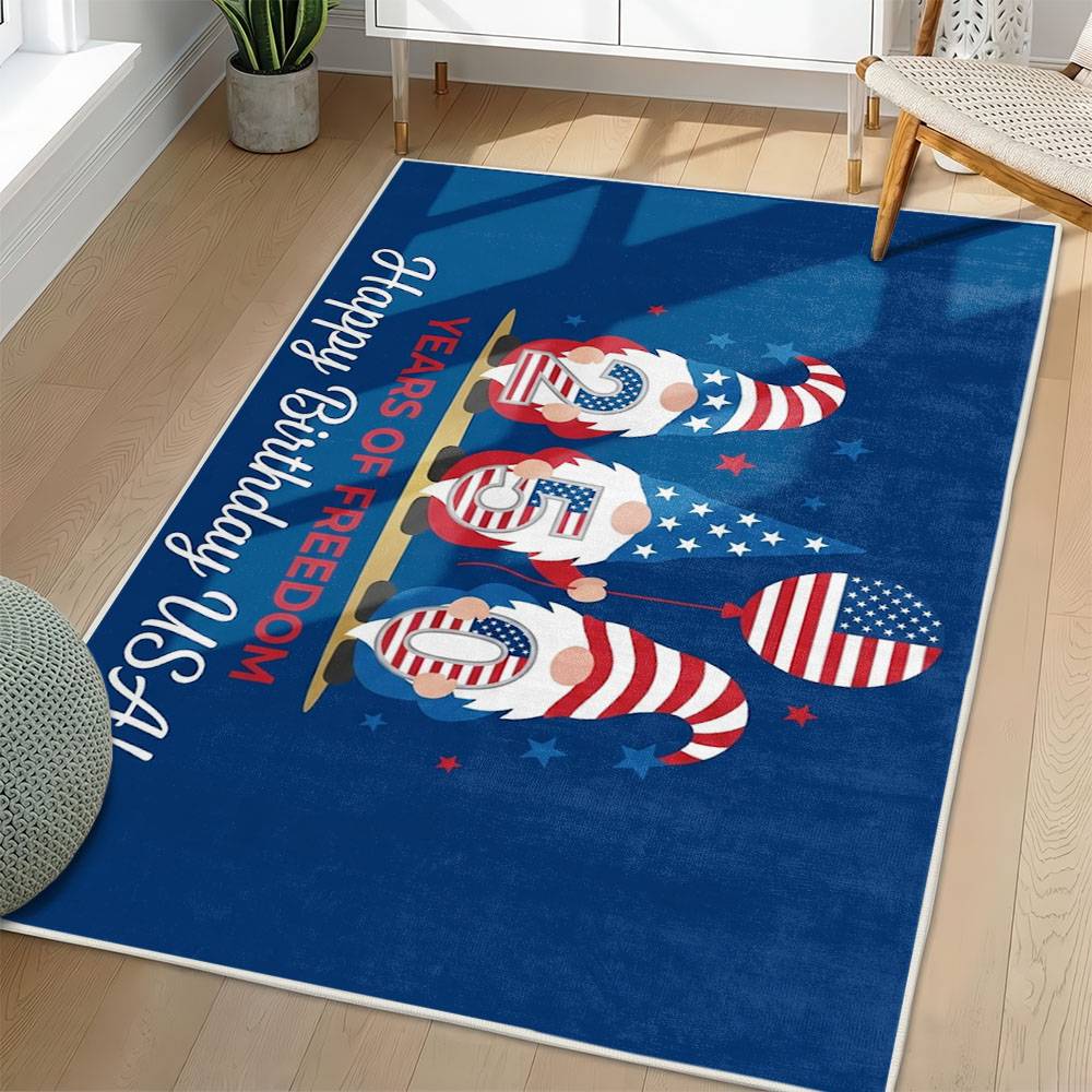 Personalized 4th of July Area Rug Gnomes Patriotic Non-Slip Carpet Home Decor Gift 4O7R101