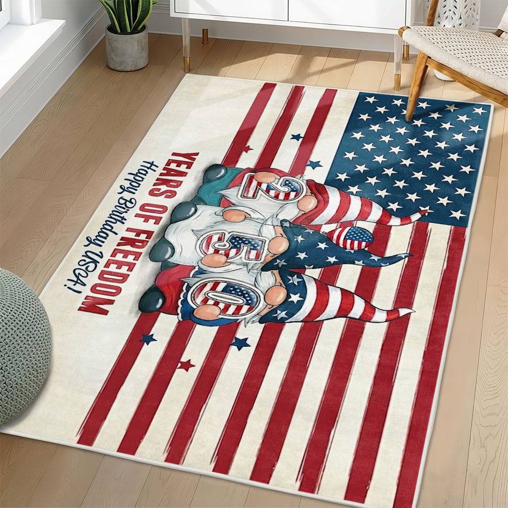 Personalized 4th of July Area Rug Gnomes Patriotic Non-Slip Carpet Home Decor Gift 4O7R38
