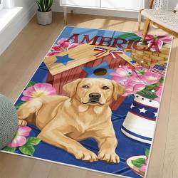Personalized 4th of July Area Rug Labrador Retriever Dog Patriotic Non-Slip Carpet Home Decor Gift 4O7R56
