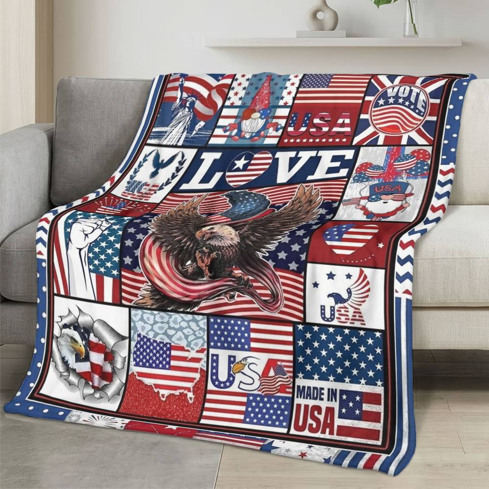 Personalized 4th of July Fleece Blanket Soft Plush American Eagle Patriotic Family Gift 4O7FB1