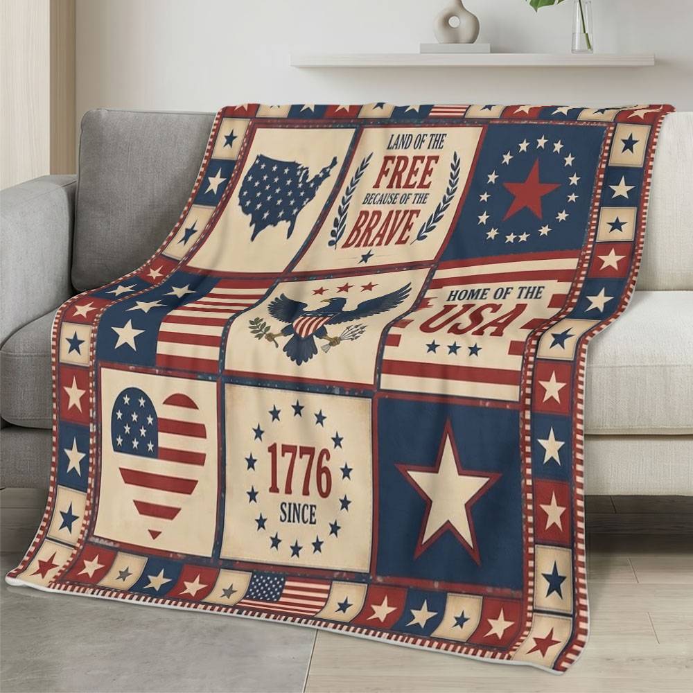 Personalized 4th of July Fleece Blanket Soft Plush American Eagle Patriotic Family Gift 4O7FB102