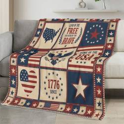 Personalized 4th of July Fleece Blanket Soft Plush American Eagle Patriotic Family Gift 4O7FB102