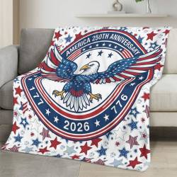 Personalized 4th of July Fleece Blanket Soft Plush American Eagle Patriotic Family Gift 4O7FB104