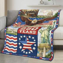 Personalized 4th of July Fleece Blanket Soft Plush American Eagle Patriotic Family Gift 4O7FB106