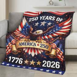 Personalized 4th of July Fleece Blanket Soft Plush American Eagle Patriotic Family Gift 4O7FB108