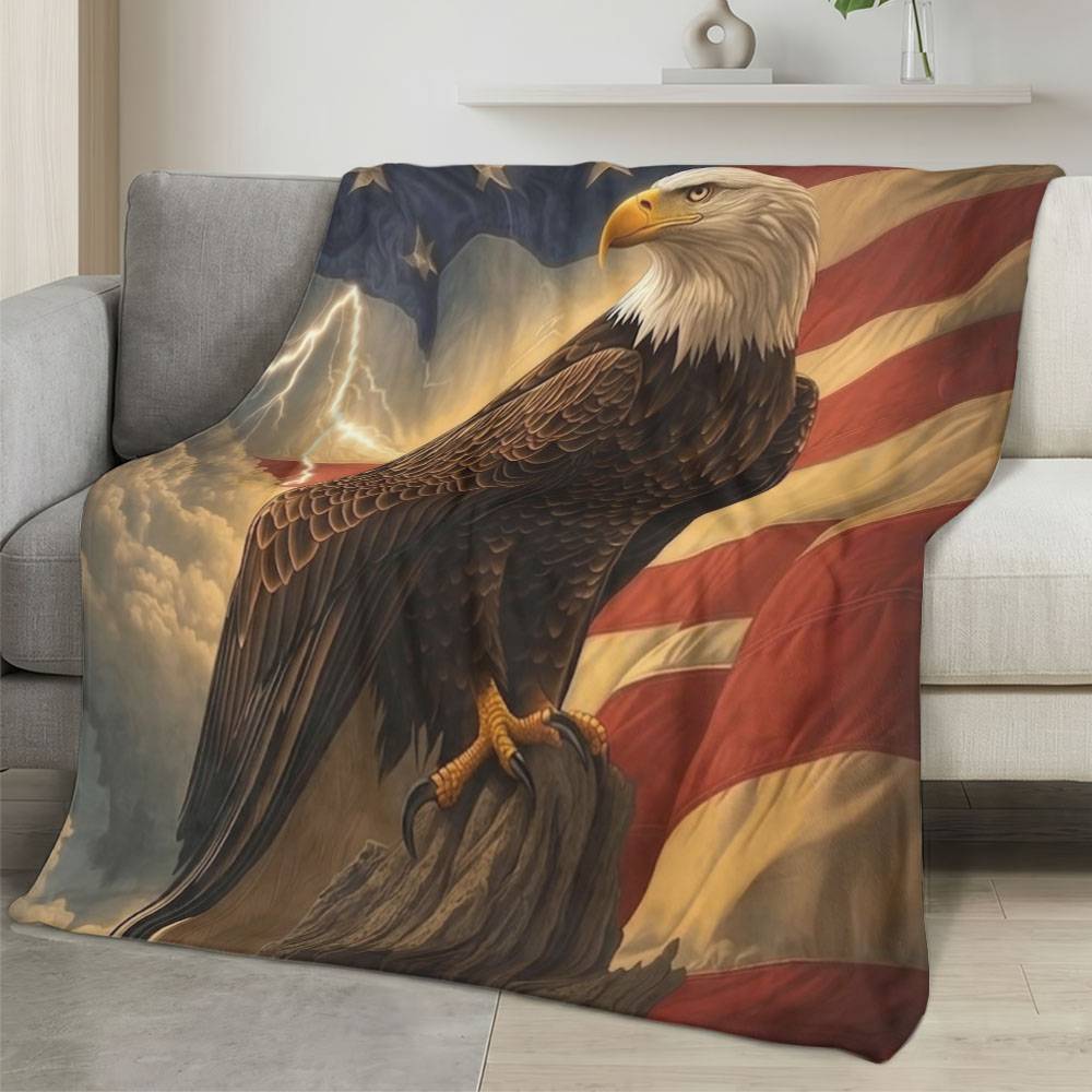 Personalized 4th of July Fleece Blanket Soft Plush American Eagle Patriotic Family Gift 4O7FB109