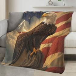 Personalized 4th of July Fleece Blanket Soft Plush American Eagle Patriotic Family Gift 4O7FB109