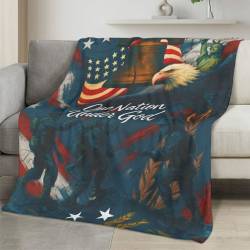 Personalized 4th of July Fleece Blanket Soft Plush American Eagle Patriotic Family Gift 4O7FB110