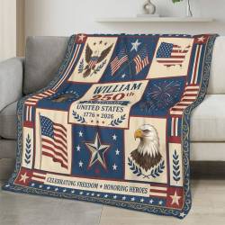 Personalized 4th of July Fleece Blanket Soft Plush American Eagle Patriotic Family Gift 4O7FB112