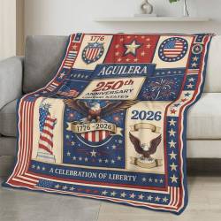 Personalized 4th of July Fleece Blanket Soft Plush American Eagle Patriotic Family Gift 4O7FB115