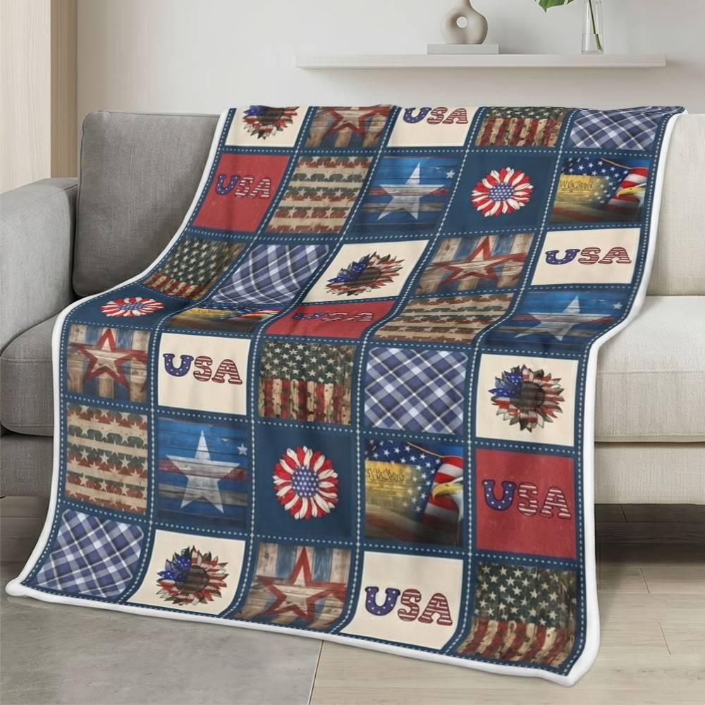 Personalized 4th of July Fleece Blanket Soft Plush American Eagle Patriotic Family Gift 4O7FB12