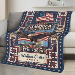 Personalized 4th of July Fleece Blanket Soft Plush American Eagle Patriotic Family Gift 4O7FB121