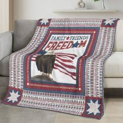 Personalized 4th of July Fleece Blanket Soft Plush American Eagle Patriotic Family Gift 4O7FB122